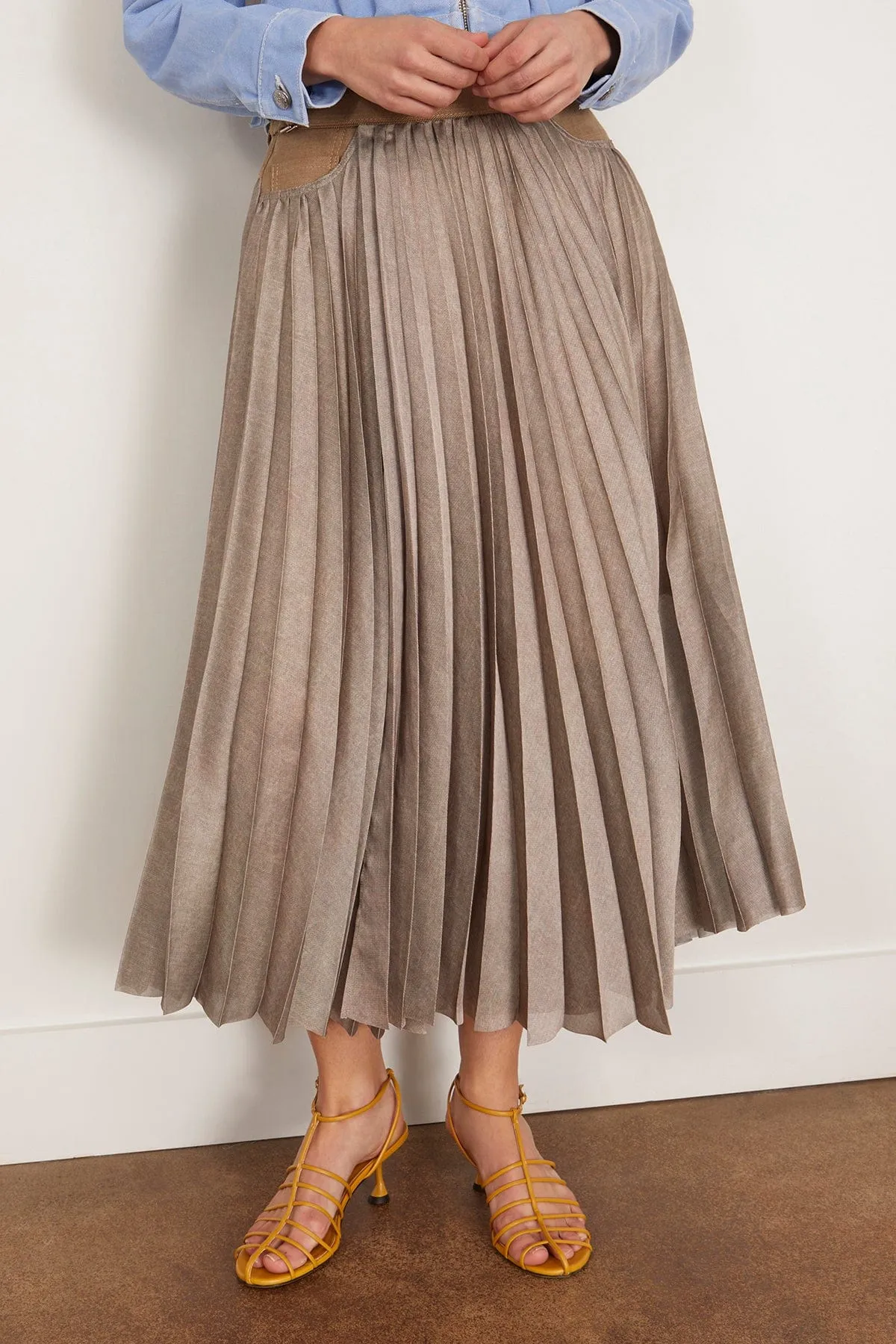 Denim Mix Skirt in Beige sold by Hampden Clothing product image thumbnail 3