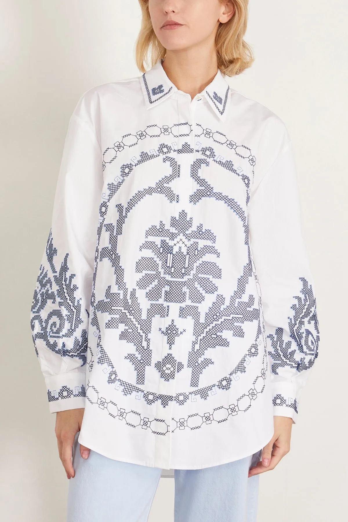 Hazel Embroidered Shirt in White sold by Hampden Clothing product image thumbnail 3