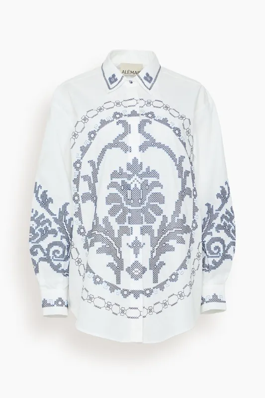 Hazel Embroidered Shirt in White sold by Hampden Clothing