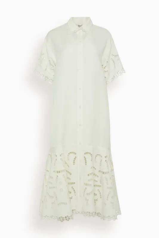 Marja Embroidery Shirt Dress in Pearl sold by Hampden Clothing