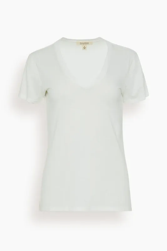 Carol V-Neck Tee Shirt in White sold by Hampden Clothing