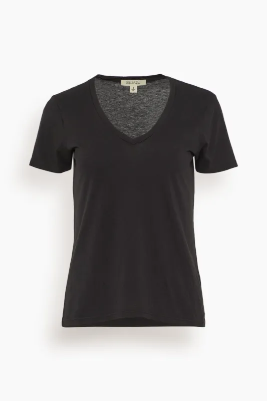 Carol V-Neck Tee Shirt in Jet Black sold by Hampden Clothing