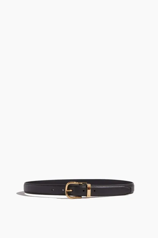 Louise Belt in Black with Shiny Brass Buckle sold by Hampden Clothing