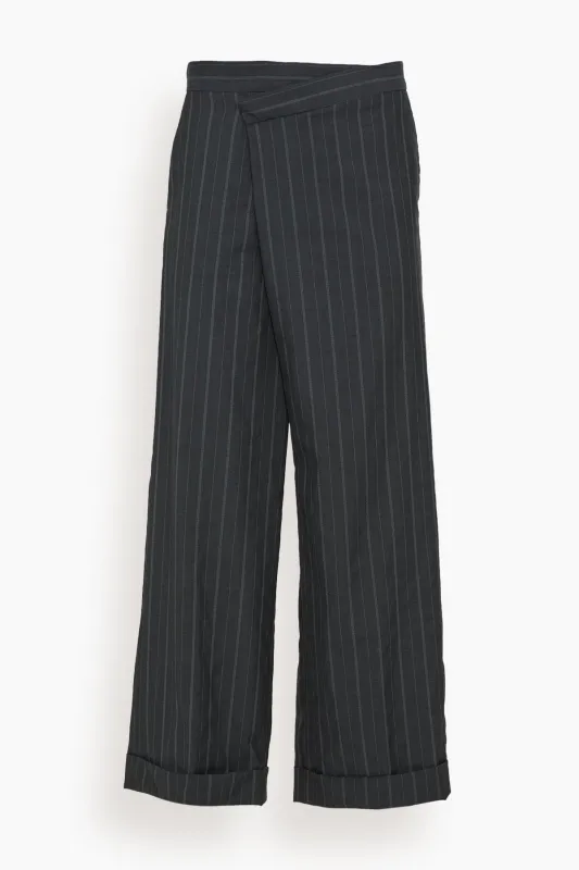 The Lounge Trouser in Charcoal Stripe sold by Hampden Clothing