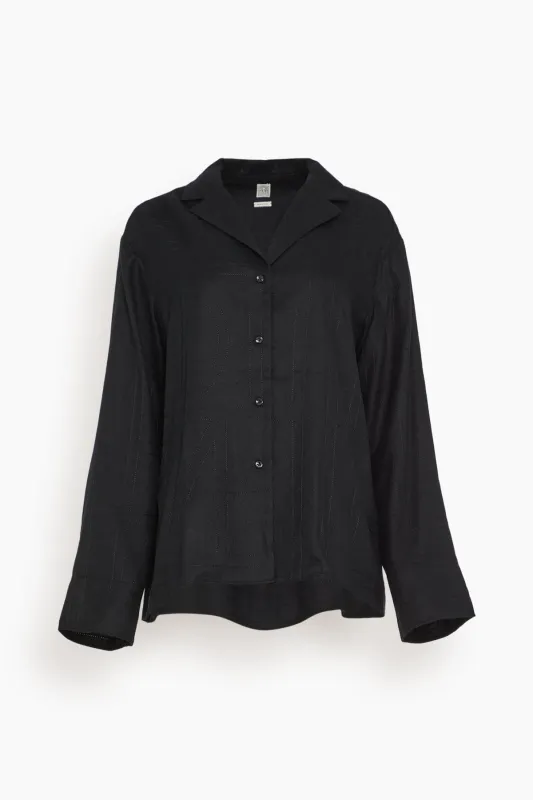 Monogram Flannel Pajama Top in Black sold by Hampden Clothing