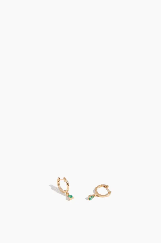 Emerald Drop Huggies in 14k Yellow Gold sold by Hampden Clothing