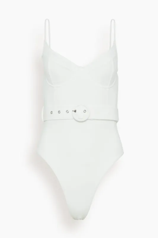Noa Belted Bustier One Piece Swimsuit in White sold by Hampden Clothing