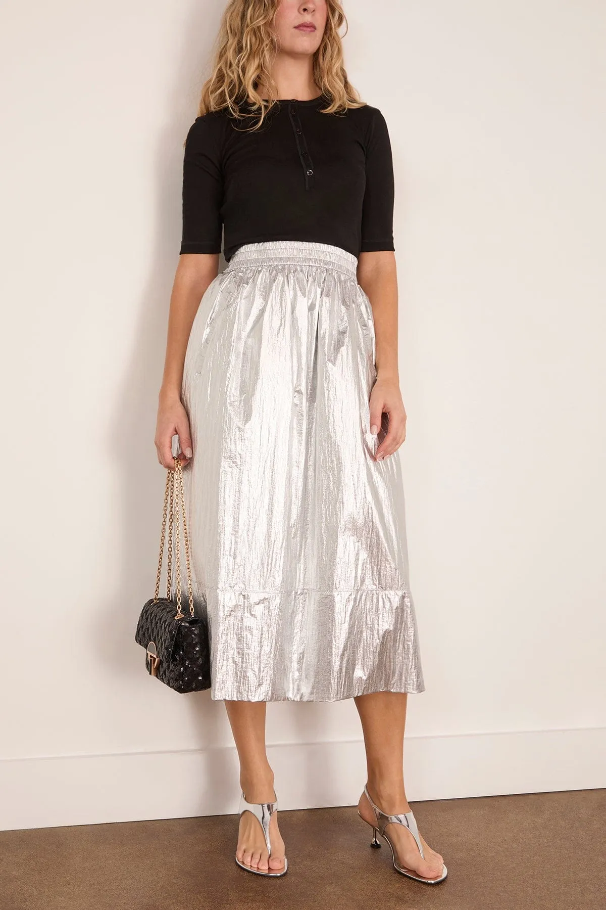 Metallic Nylon Pull On Full Skirt in Silver sold by Hampden Clothing product image thumbnail 2