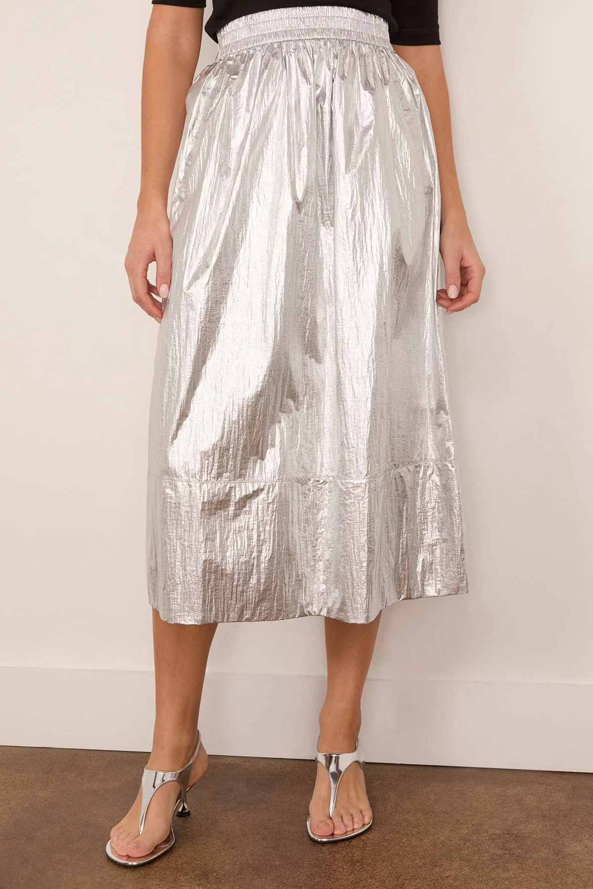 Metallic Nylon Pull On Full Skirt in Silver sold by Hampden Clothing product image thumbnail 3