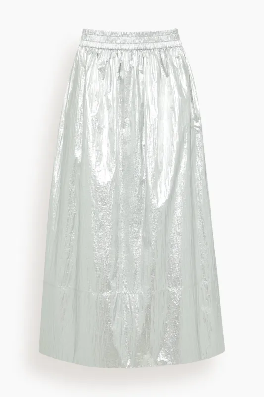 Metallic Nylon Pull On Full Skirt in Silver sold by Hampden Clothing