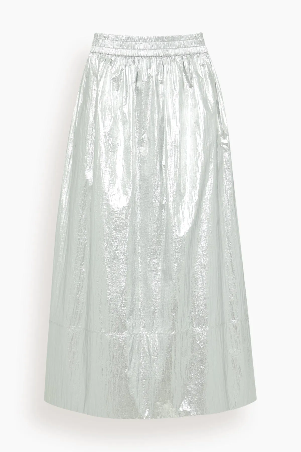 Metallic Nylon Pull On Full Skirt in Silver sold by Hampden Clothing