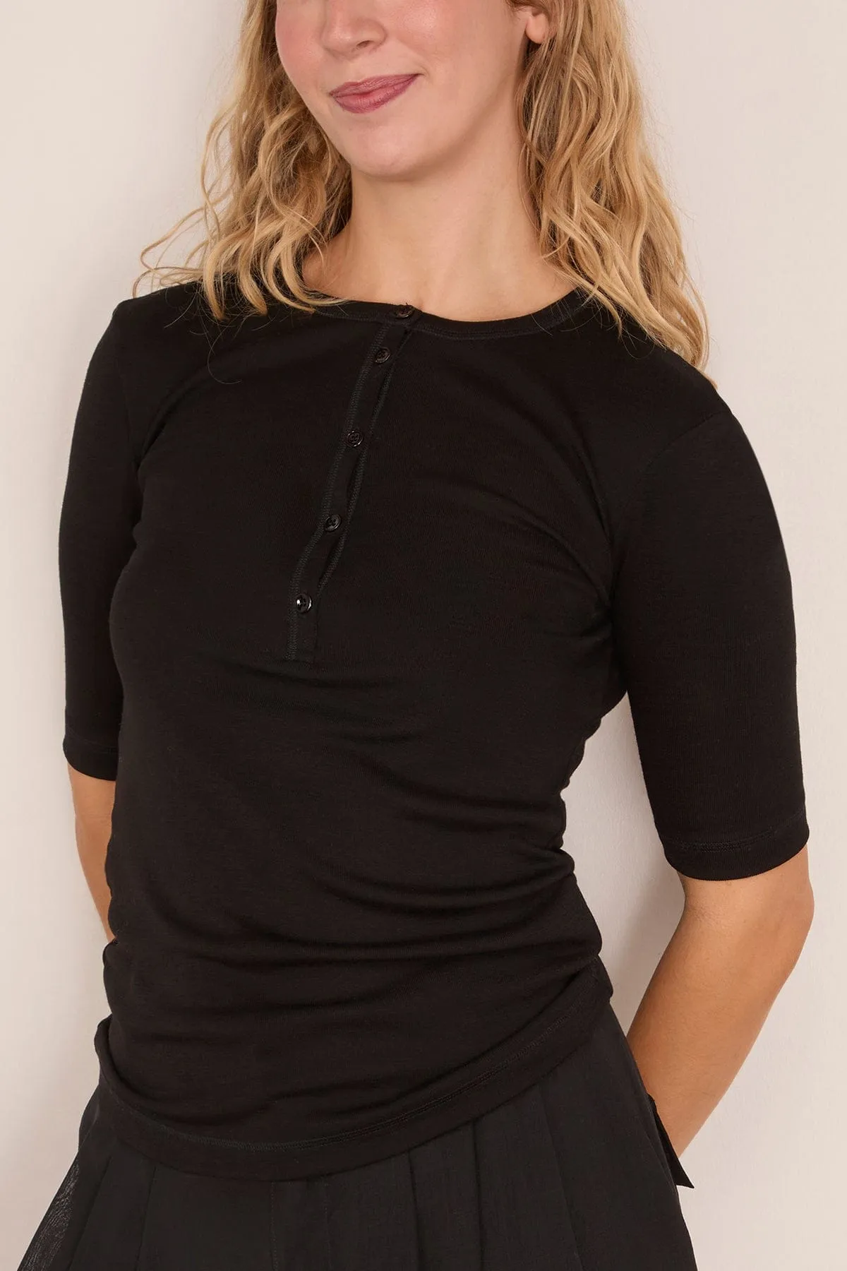 Leo Buttoned Rib Merino Top in Black sold by Hampden Clothing product image thumbnail 3