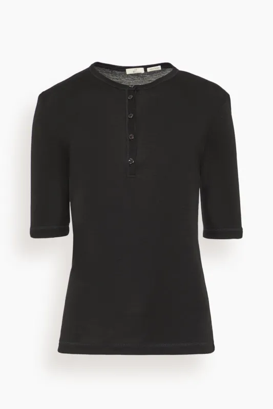 Leo Buttoned Rib Merino Top in Black sold by Hampden Clothing
