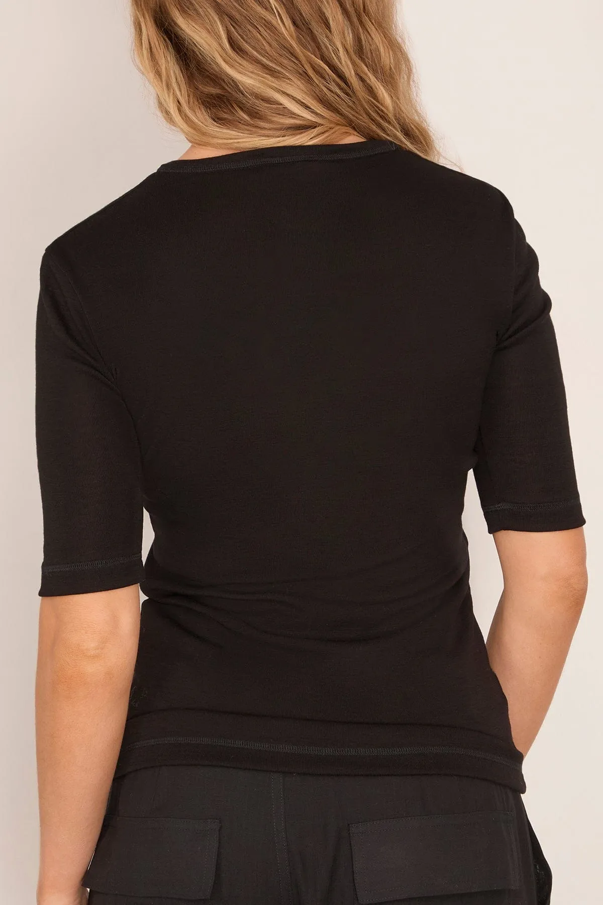 Leo Buttoned Rib Merino Top in Black sold by Hampden Clothing product image thumbnail 4