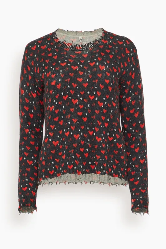 Printed Relaxed Crewneck Sweater in Red Hearts on Black sold by Hampden Clothing