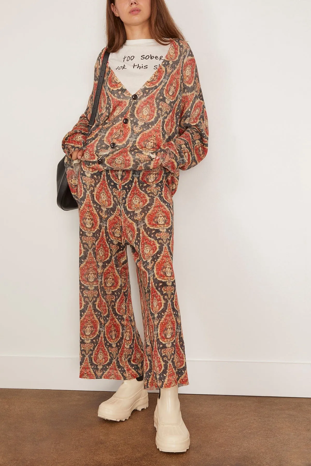 Printed Cropped Wide Leg Sweater Pants in Black/Red Multicolor sold by Hampden Clothing product image thumbnail 2