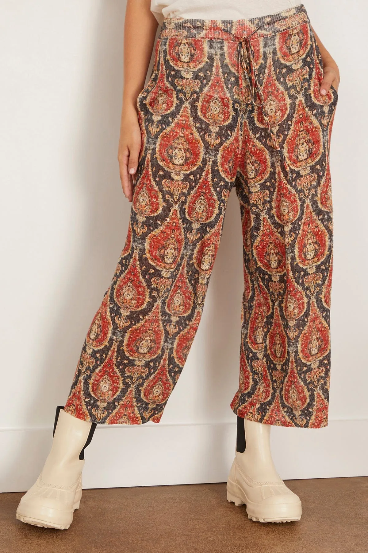 Printed Cropped Wide Leg Sweater Pants in Black/Red Multicolor sold by Hampden Clothing product image thumbnail 3