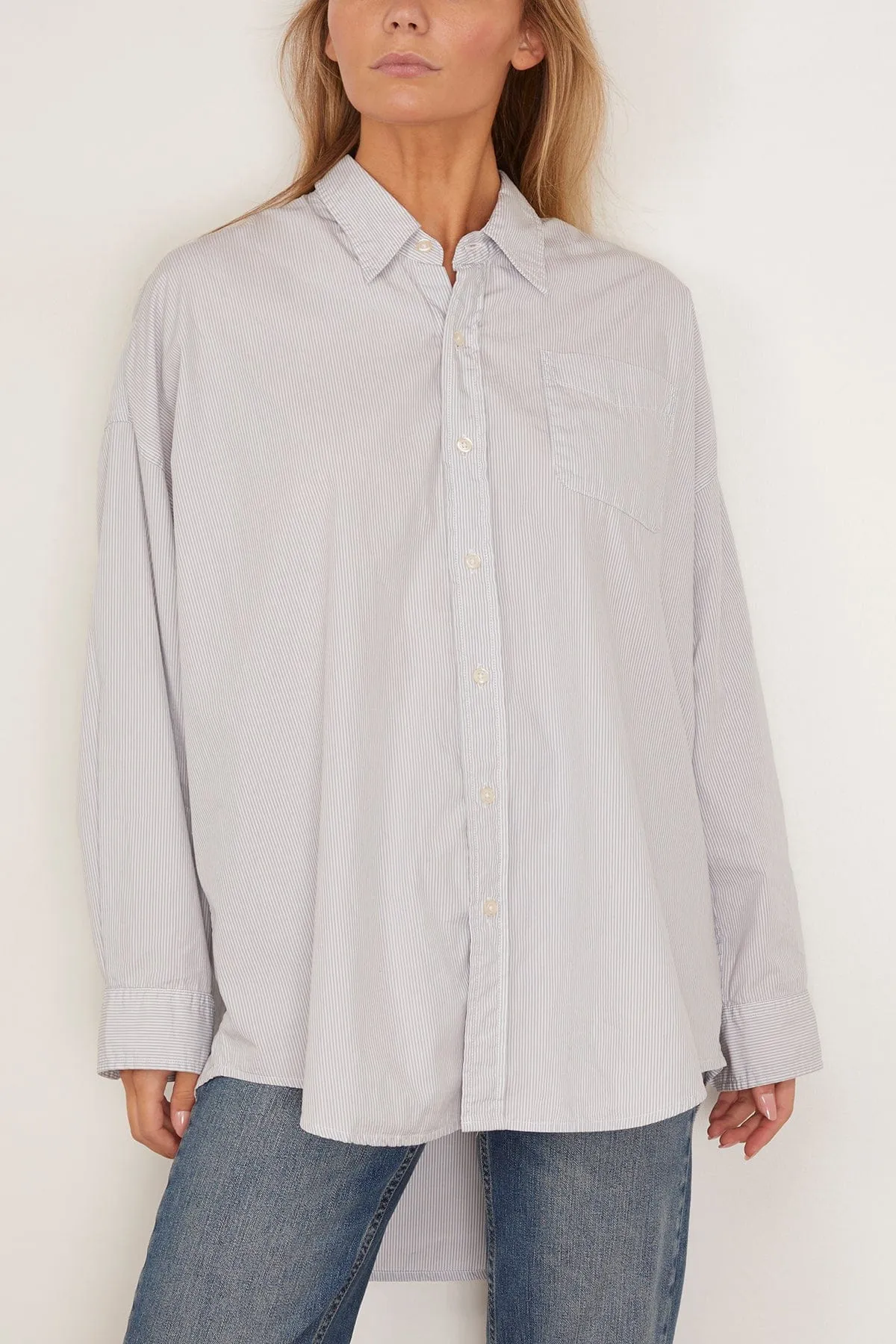 Drop Neck Oxford Shirt in Bluewhite Pinstripe sold by Hampden Clothing product image thumbnail 3