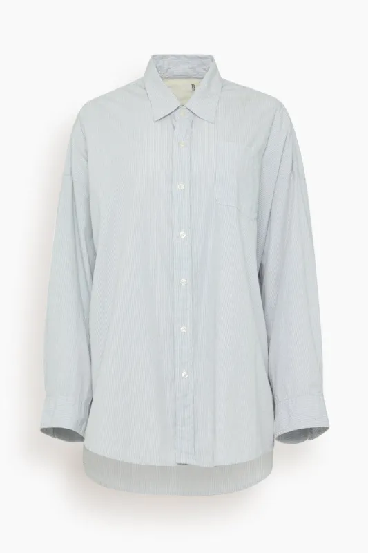 Drop Neck Oxford Shirt in Bluewhite Pinstripe sold by Hampden Clothing