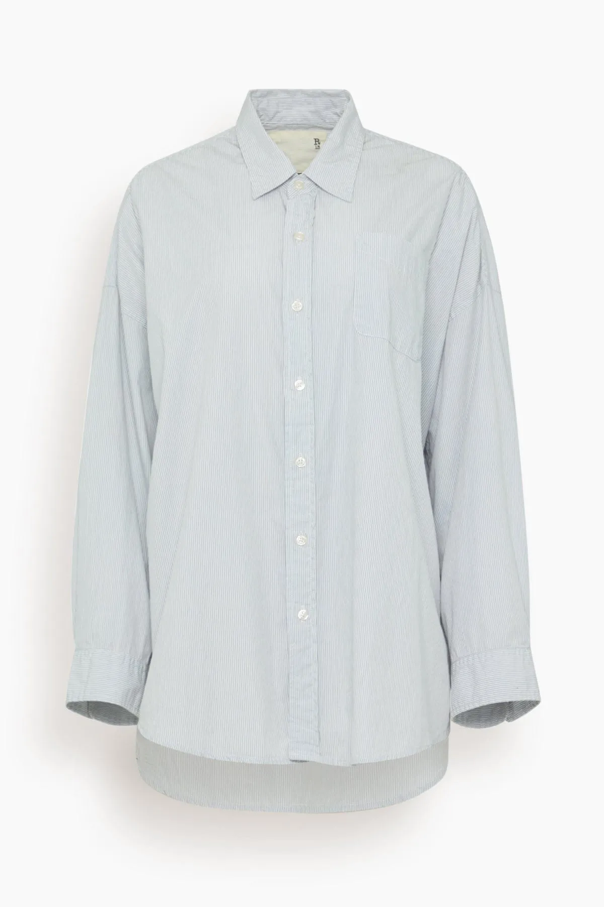 Drop Neck Oxford Shirt in Bluewhite Pinstripe sold by Hampden Clothing