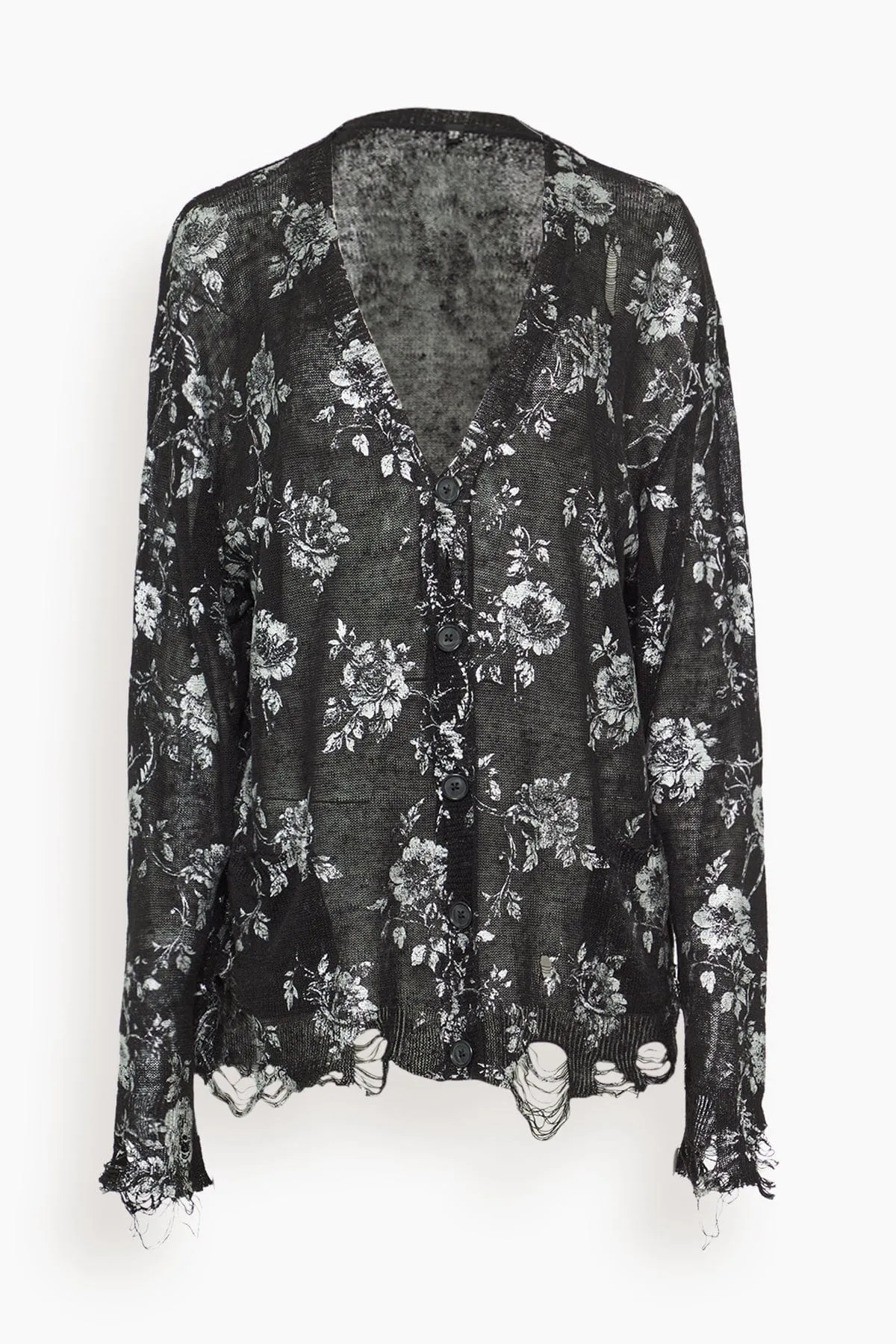 Printed Boyfriend Cardigan in Silver Floral on Black sold by Hampden Clothing