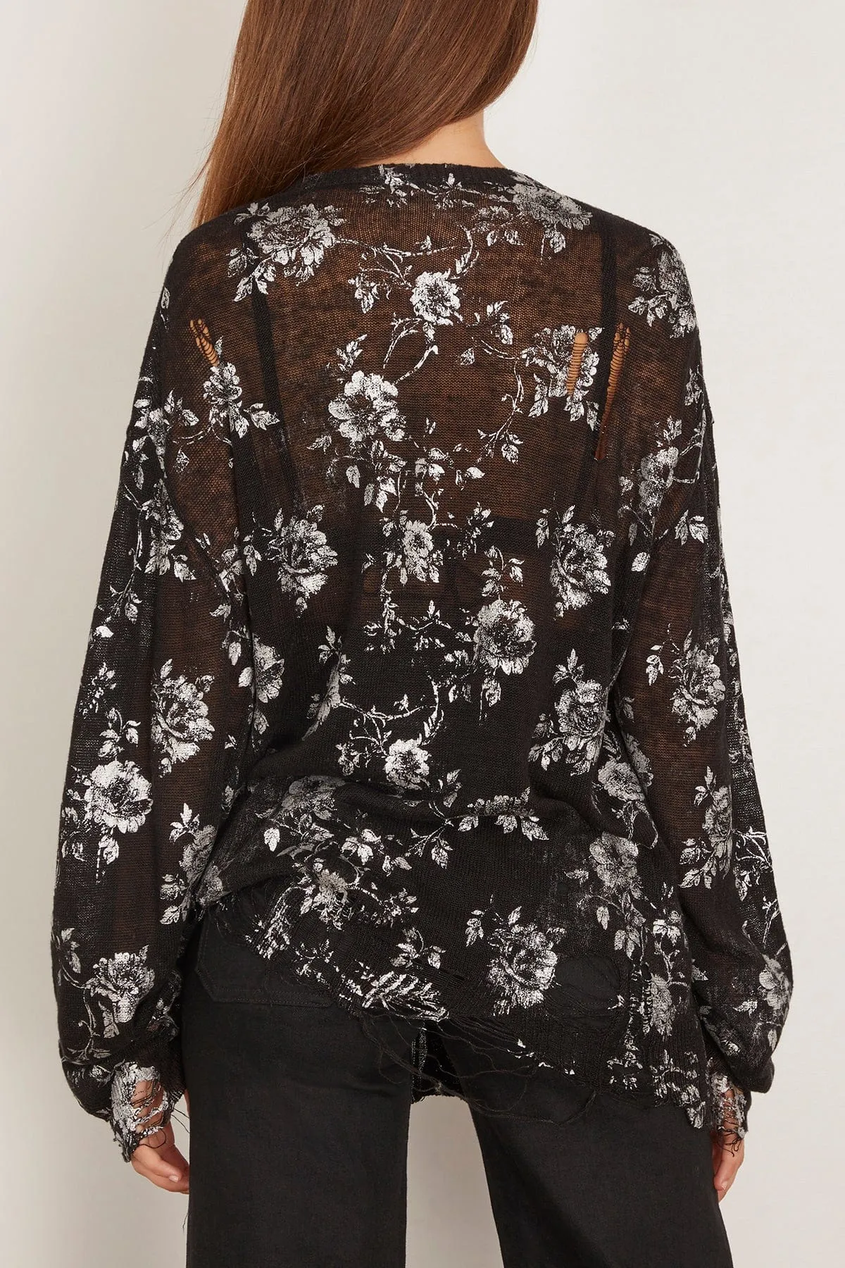 Printed Boyfriend Cardigan in Silver Floral on Black sold by Hampden Clothing product image thumbnail 4