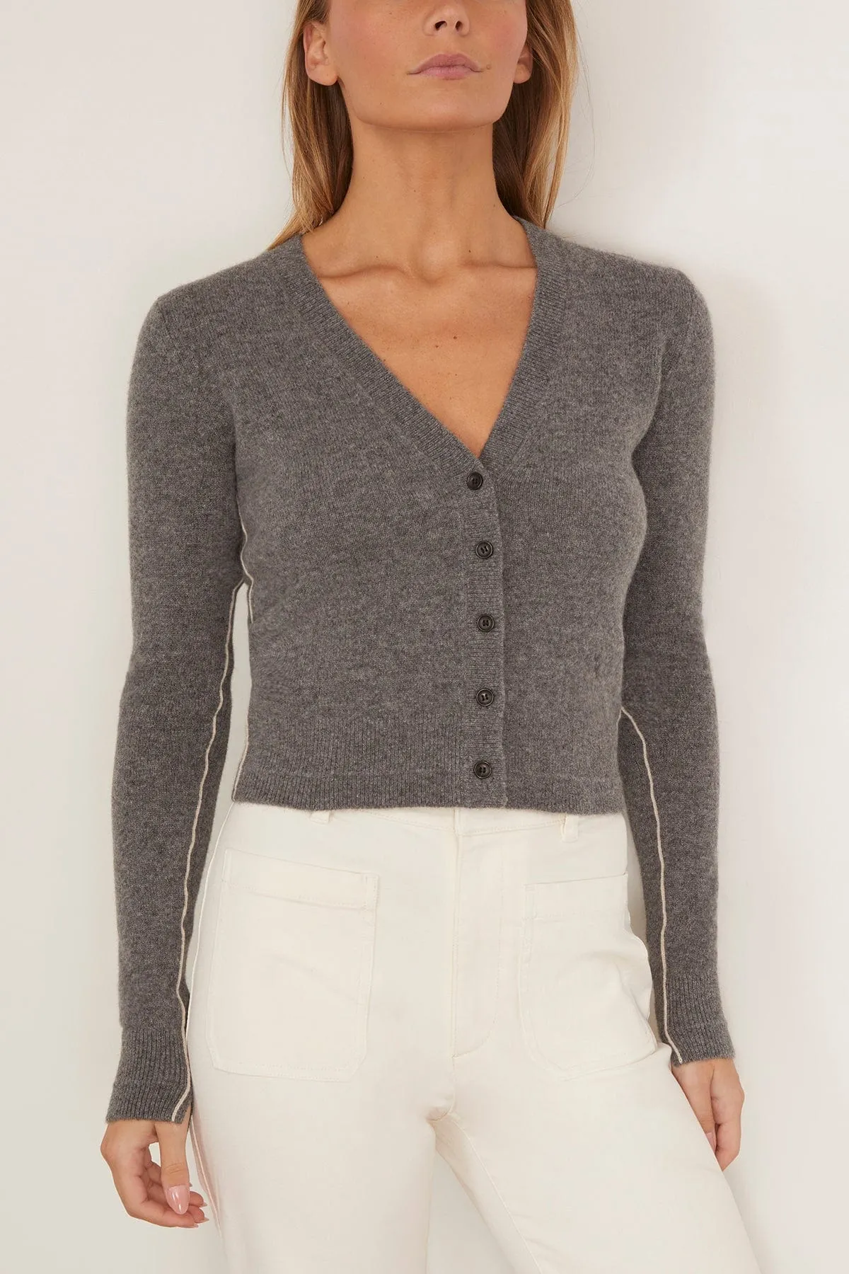 Shrunken V Cardigan in Medium Heather Grey sold by Hampden Clothing product image thumbnail 3