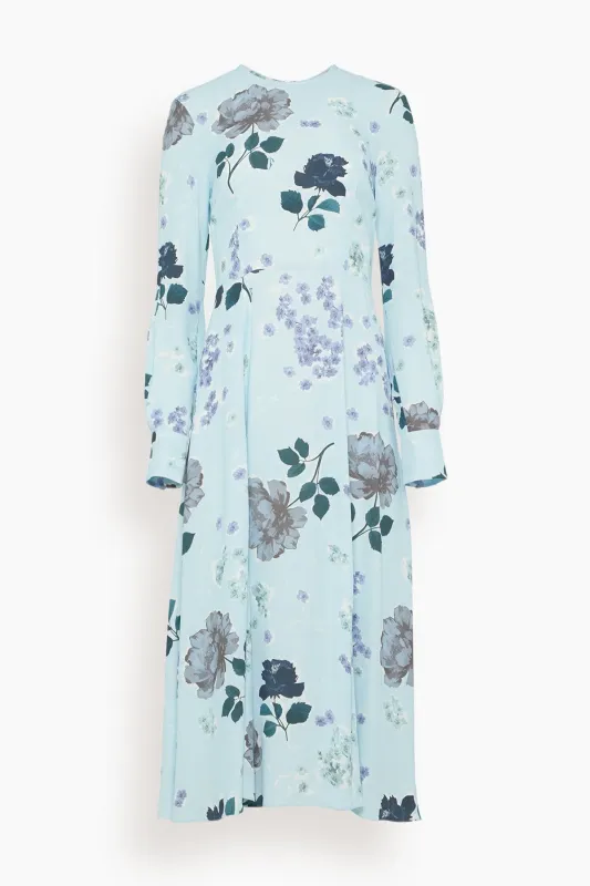 Long Sleeve A-Line Midi Dress in Small Margot Floral Sky Blue sold by Hampden Clothing