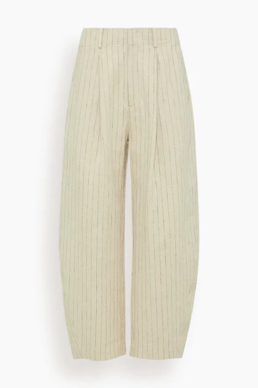 Bari Crop Trouser in Striped Flax sold by Hampden Clothing