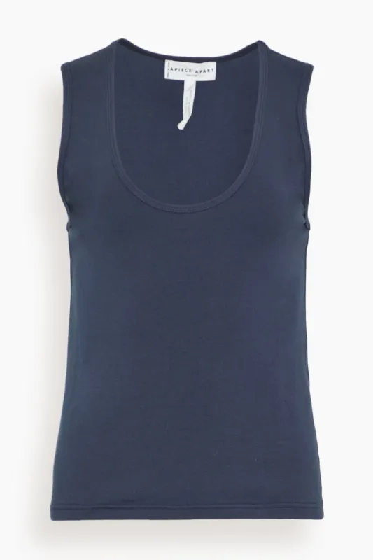 Uri Low Cut Tank in Navy sold by Hampden Clothing