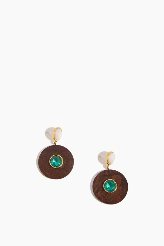 Taj Disc Earrings in Acacia Wood Multi sold by Hampden Clothing