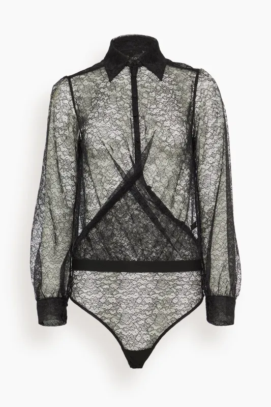 Petite Fleur Crossover Bodysuit in Black made by Hampden Clothing