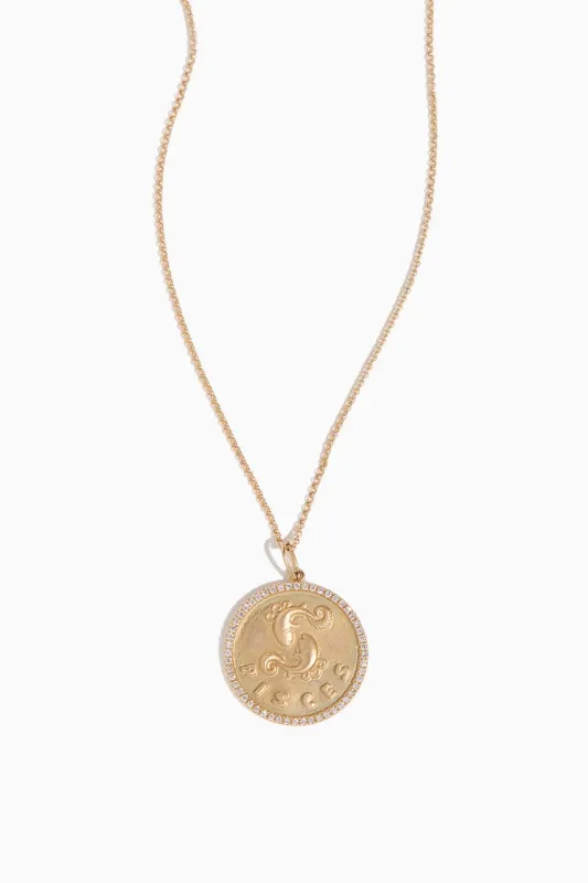 Pisces Zodiac Necklace with Diamonds in 14k Yellow Gold sold by Hampden Clothing
