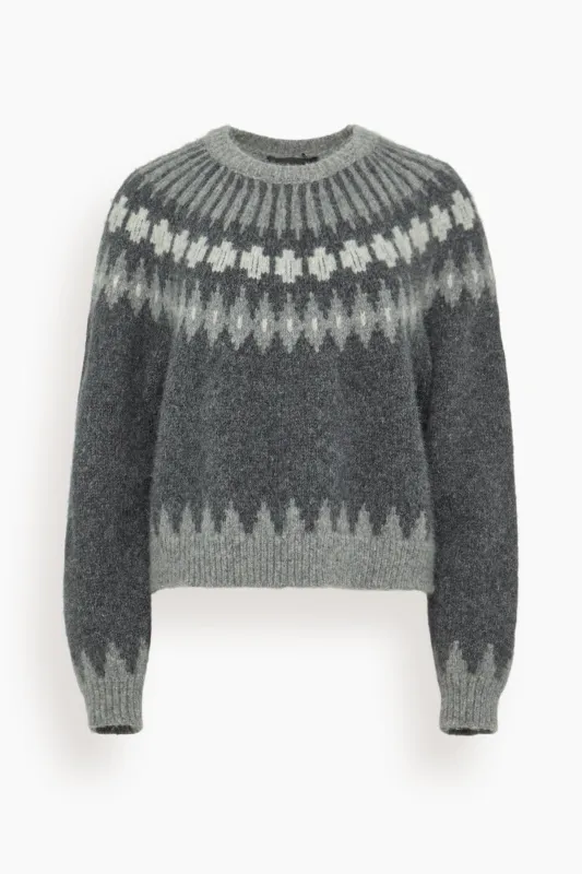 Alena Sweater in Dark Grey Melange Fair Isle sold by Hampden Clothing