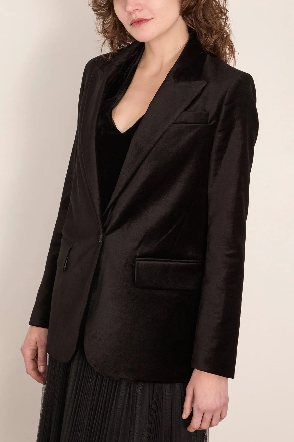 Stretch Velvet Masculine Jacket in Noir sold by Hampden Clothing product image thumbnail 3