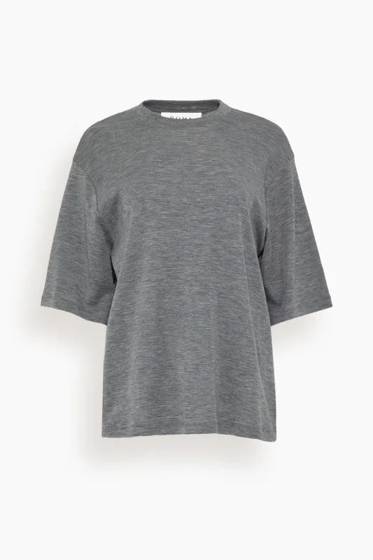 Oversized Soft Merino T-Shirt in Mid Grey Melange sold by Hampden Clothing