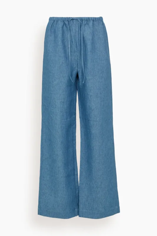 Relaxed Linen Trousers in Ocean Blue sold by Hampden Clothing