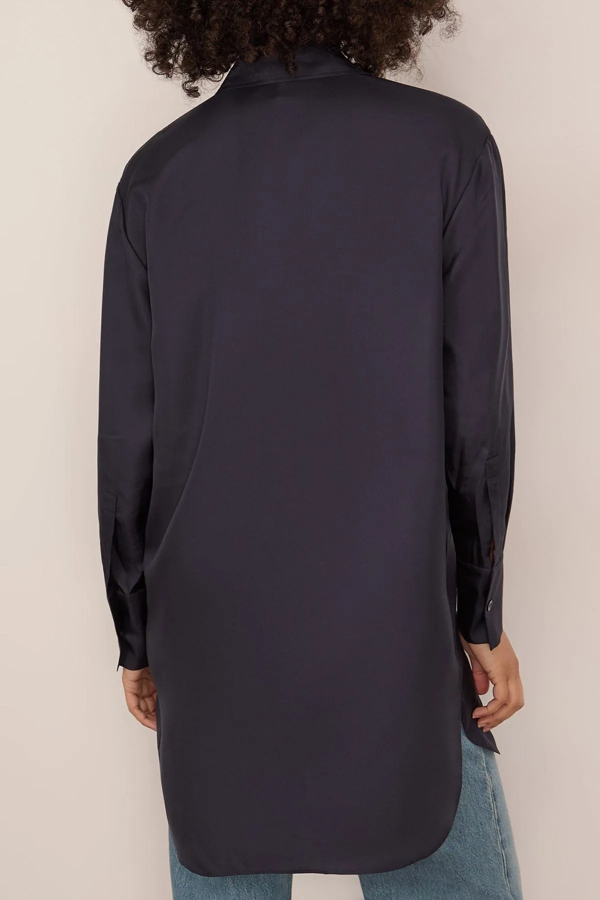 Signature Elongated Silk Shirt in Night sold by Hampden Clothing product image thumbnail 4