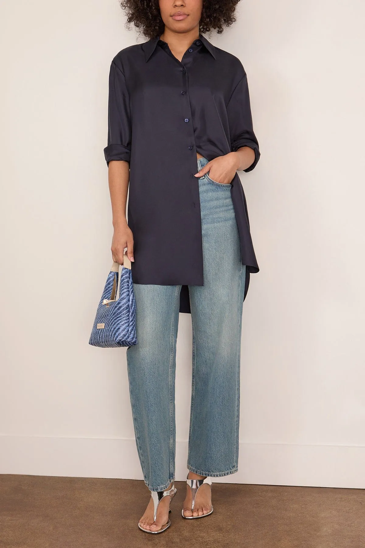 Signature Elongated Silk Shirt in Night sold by Hampden Clothing product image thumbnail 2