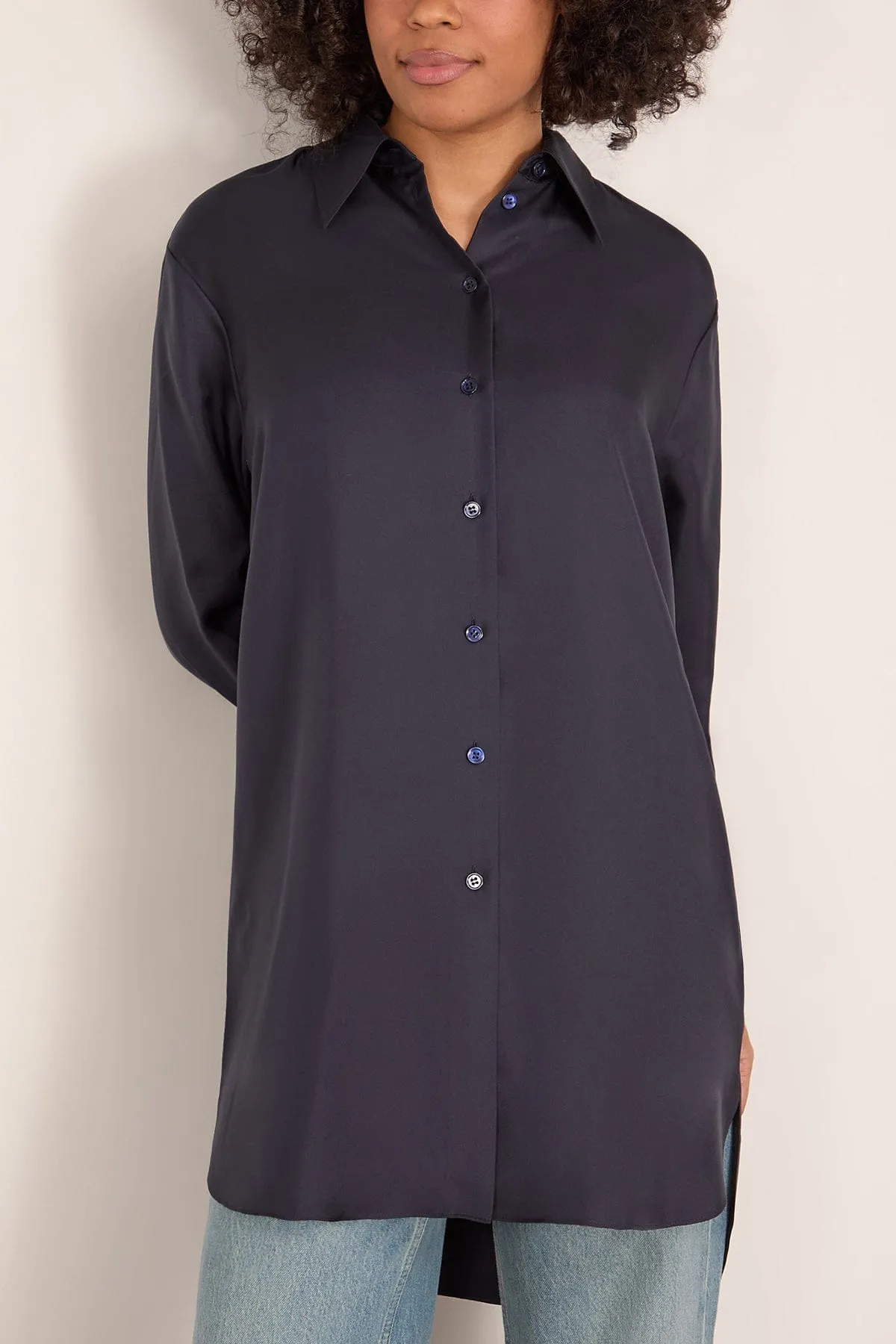Signature Elongated Silk Shirt in Night sold by Hampden Clothing product image thumbnail 3