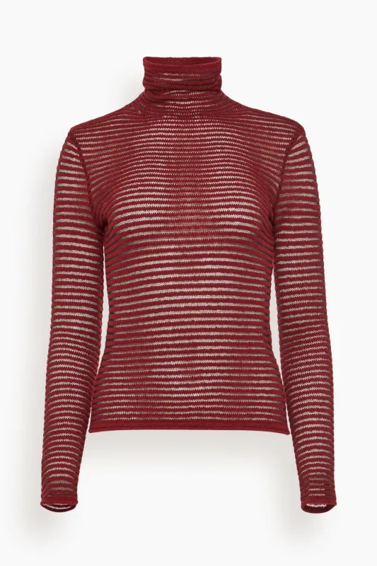 Hailey Sweater in Cashmere Silk Stripe Claret/Black sold by Hampden Clothing