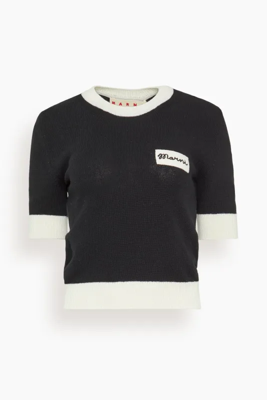 Short Sleeve Crewneck Sweater in Black sold by Hampden Clothing