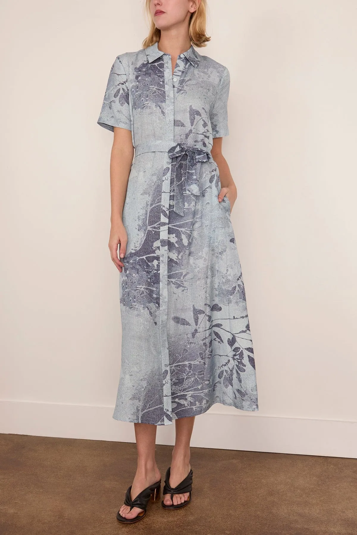 Audria Short Sleeve Belted Midi Dress in Sky Floral sold by Hampden Clothing product image thumbnail 3
