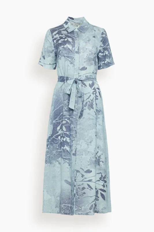 Audria Short Sleeve Belted Midi Dress in Sky Floral sold by Hampden Clothing