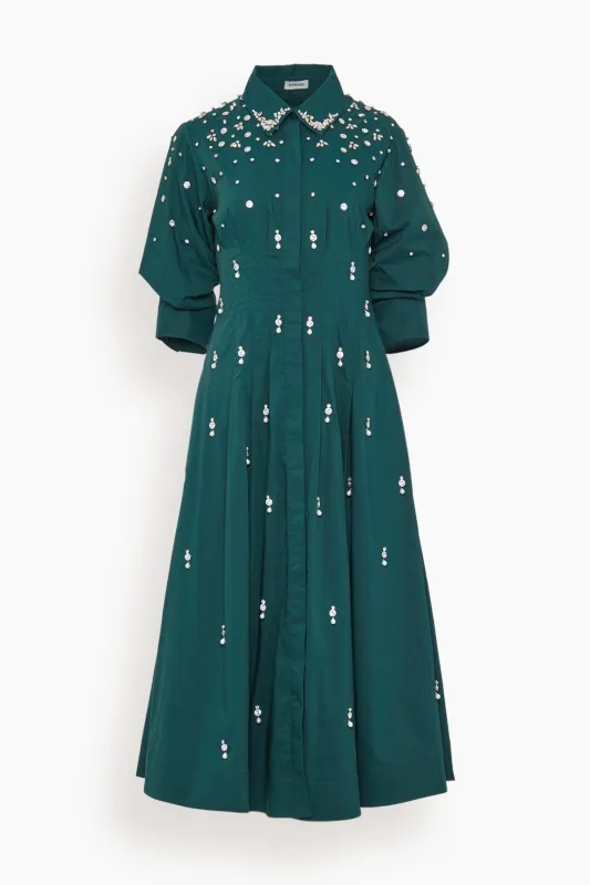 Jazz Embellished Pintuck Midi Dress in Emerald sold by Hampden Clothing
