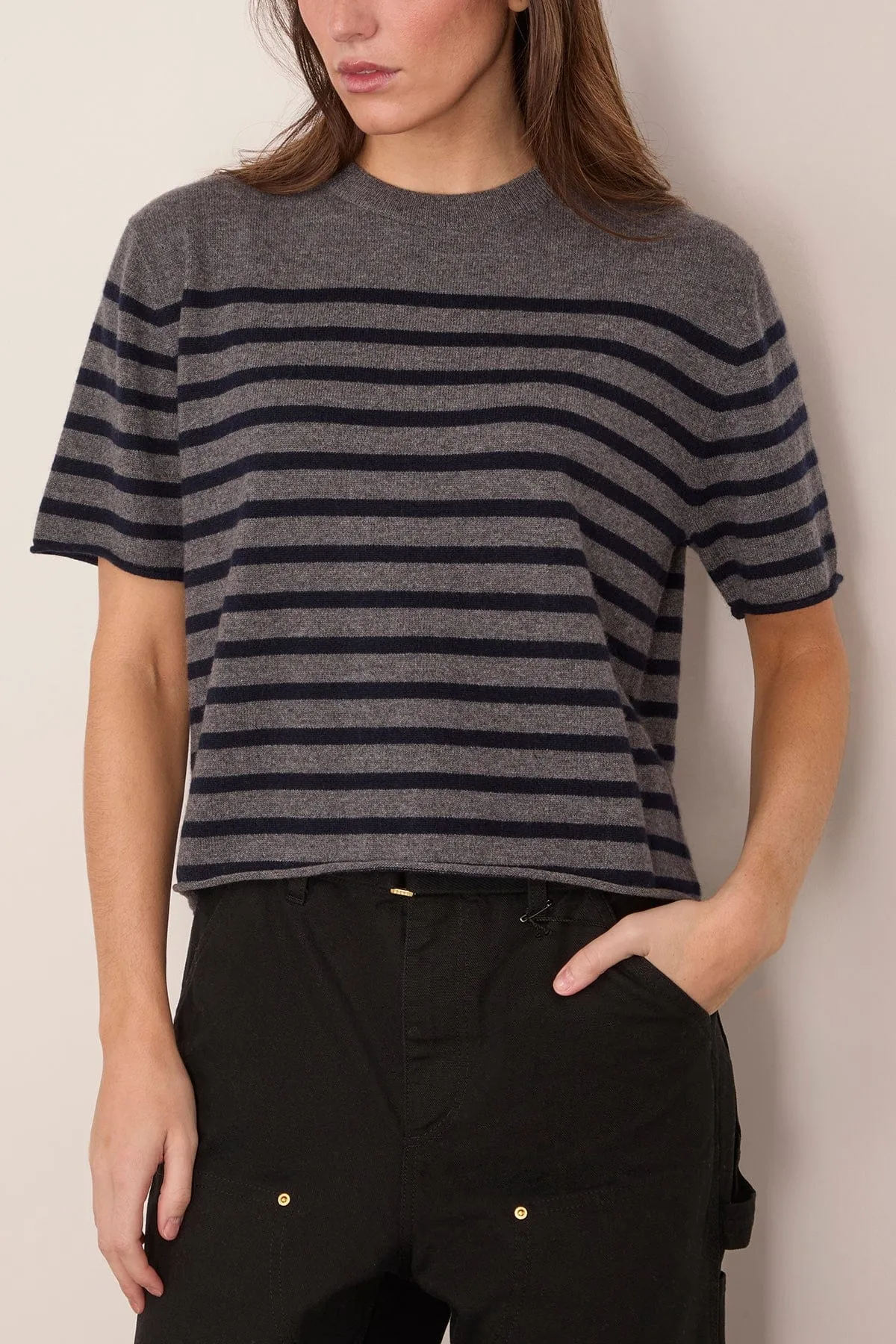 Cila Stripes T-Shirt in Graphite/Navy Stripes sold by Hampden Clothing product image thumbnail 3
