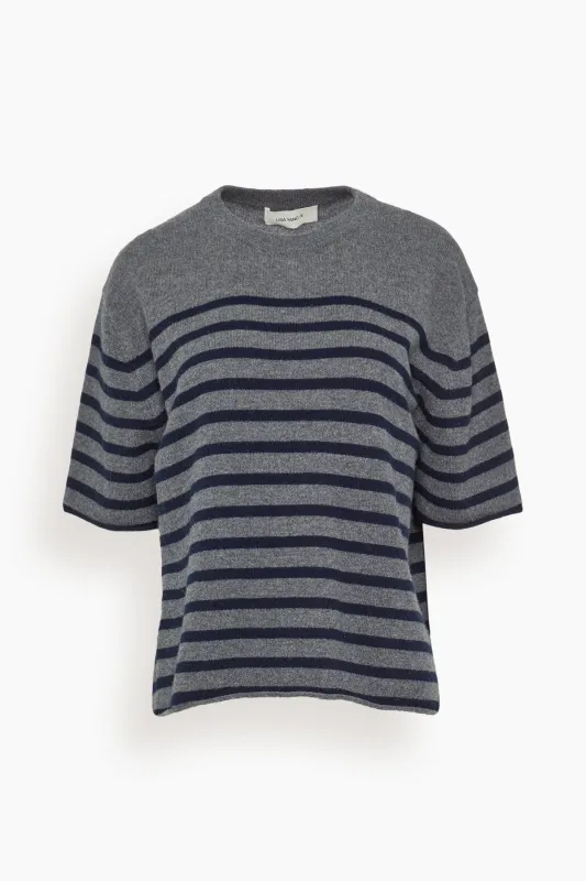 Cila Stripes T-Shirt in Graphite/Navy Stripes sold by Hampden Clothing