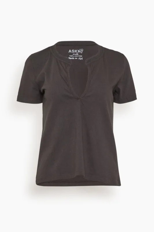 Classic Henley Tee in Stone Black sold by Hampden Clothing