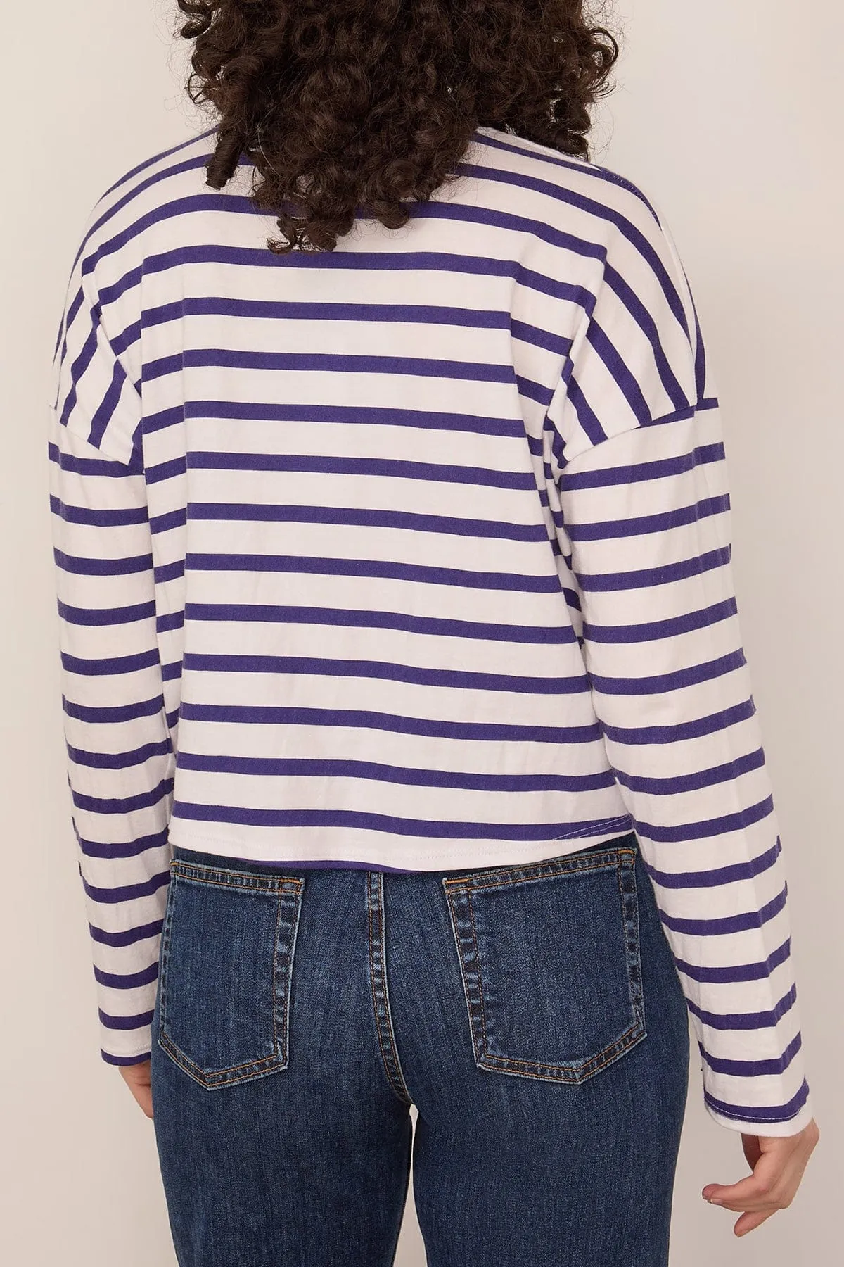 Cropped Long Sleeve Tee in Navy Thin Stripe sold by Hampden Clothing product image thumbnail 4