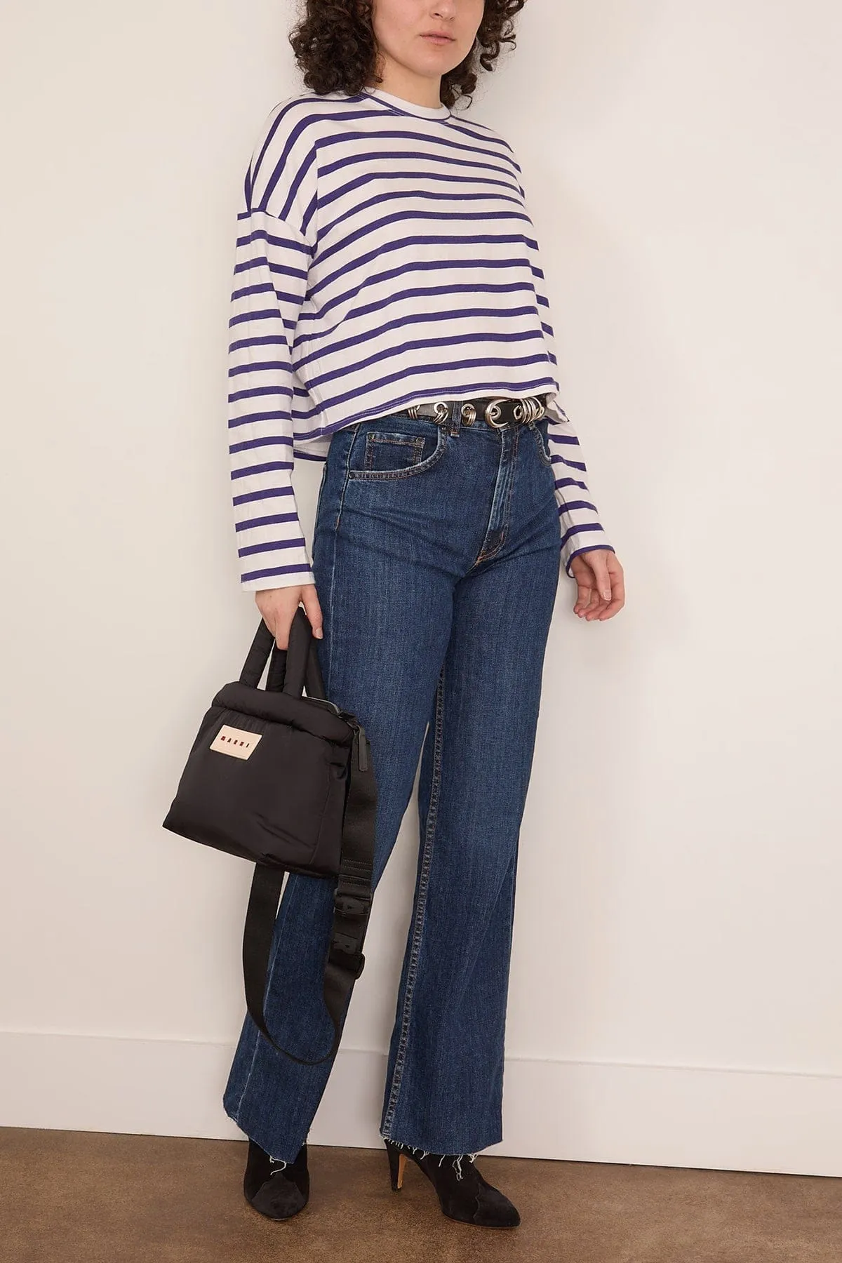 Cropped Long Sleeve Tee in Navy Thin Stripe sold by Hampden Clothing product image thumbnail 2